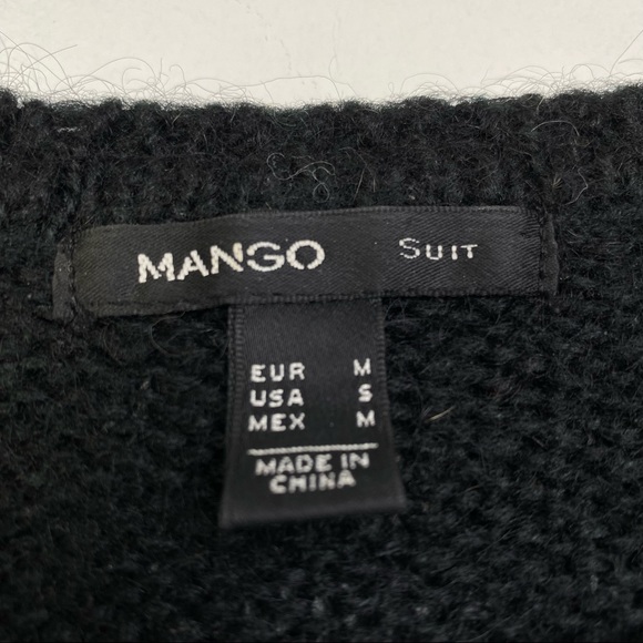 Mango Colorblock V-Neck Wool Blend Sweater High Low Drop Sleeve Gray Green Black - Picture 14 of 15